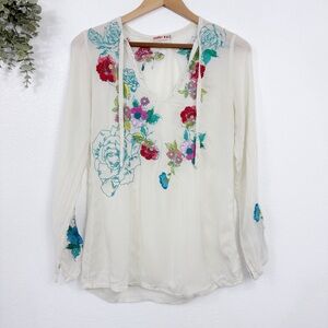JOHNNY WAS • Cupra Rayon Multicolor Embroidered Floral Tunic Top